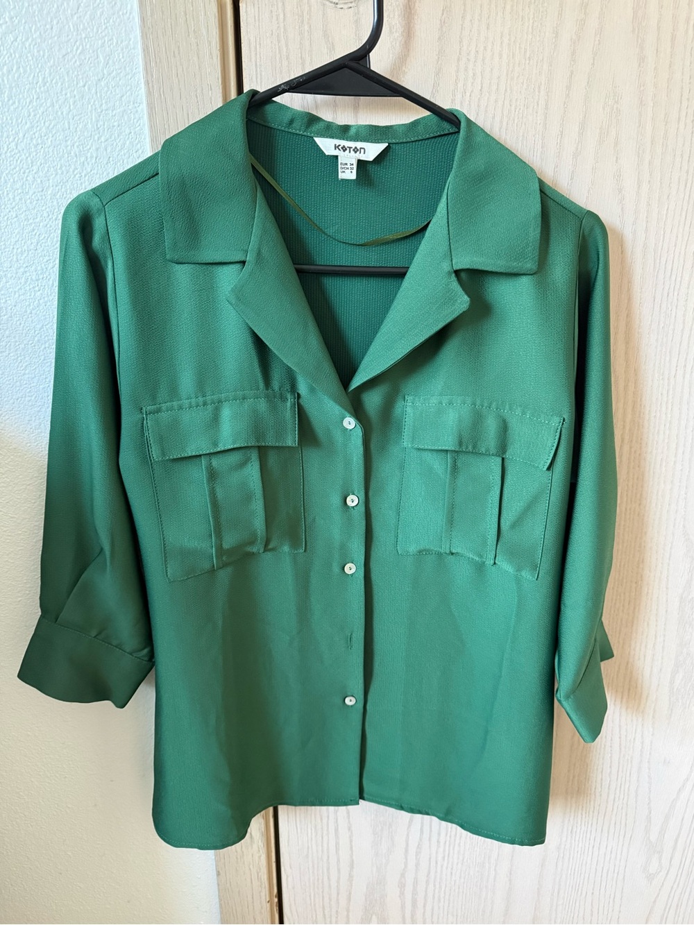 Koton Green Utility Button Up Blouse Roll Tab Sleeves EUR 34